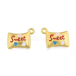 Alloy Enamel Pendants, Matte Style, Candy with Word Sweet, Matte Gold Color, 19.5x14x4.5mm, Hole: 1.8mm(FIND-G035-19MG)