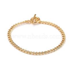 Brass Curb Chain Bracelets, with 304 Stainless Steel Toggle Clasps, Golden, 20cm(7-7/8 inch)(BJEW-JB05365)