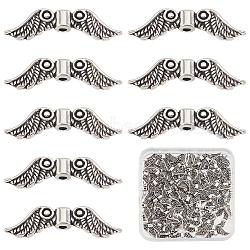 100Pcs Tibetan Style Alloy Beads, Wing, Antique Silver, 7x23x3mm, Hole: 1.5mm(TIBEB-SC0001-16)