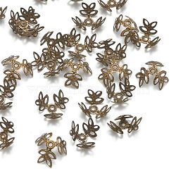 Iron Bead Caps, Nickel Free, 3-Petal, Antique Bronze, about 13mm in diameter, 4mm thick, hole: 1mm(E042Y-NFAB)