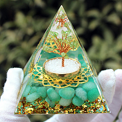 Orgonite Pyramid Resin Energy Generators, Natural Peridot & Green Aventurine Display Decorations, for Home Office Desk Decoration, 60mm(PW-WG427A5-03)