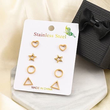 304 Stainless Steel Stud Earring Kits, Heart & Star & Triangle & Ring, Golden, 7~8x7.5~9mm