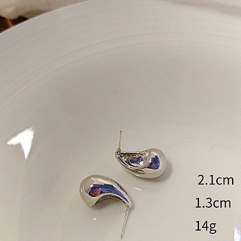 Teardrop Alloy Stud Earrings, Platinum, 21x13mm