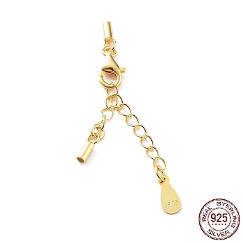 925 Sterling Silver Curb Chain Extender, End Chains with Lobster Claw Clasps and Cord Ends, Teardrop Chain Tabs, with S925 Stamp, Golden, 22.5mm