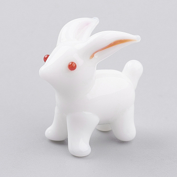 Bunny Home Decorations, Handmade Lampwork Display Decorations, 3D Rabbit, White, 20x11x21mm
