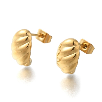 Ion Plating(IP) 304 Stainless Stell Studs Earring, Croissant, Real 18K Gold Plated, 13x13mm