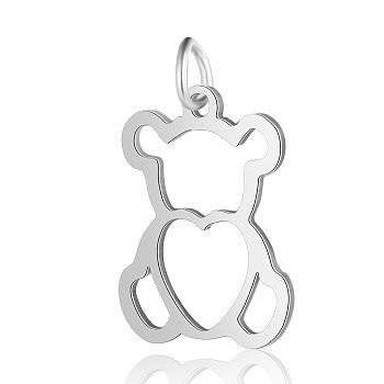 304 Stainless Steel Pendants, Bear, Stainless Steel Color, 18.5x14x1mm, Hole: 3mm