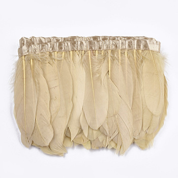 Goose Feather Fringe Trimming, Costume Accessories, Dyed, Light Khaki, 145~195mm, about 2m/bag
