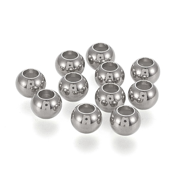 202 Stainless Steel Beads, with Rubber Inside, Slider Beads, Stopper Beads, Stainless Steel Color, 6x4.6mm, Hole: 3mm