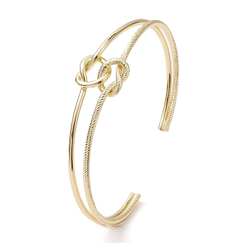 Brass Wire Wrap Knot Cuff Bangles, Long-Lasting Plated, Lead Free & Cadmium Free, Real 18K Gold Plated, Inner Diameter: 2-5/8 inch(6.55cm)