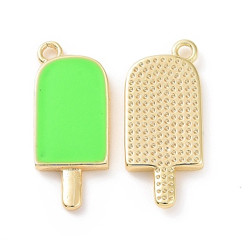 Ion Plating(IP) Brass Enamel Pendants, Ice-Lolly, Real Platinum Plated, Real 18K Gold Plated, Light Green, 20x9x2mm, Hole: 1.5mm