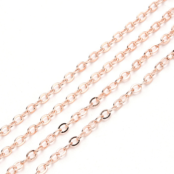 3.28 Feet Brass Cable Chains, Soldered, Flat Oval, Rose Gold, 2.2x1.9x0.3mm, Fit for 0.6x4mm Jump Rings