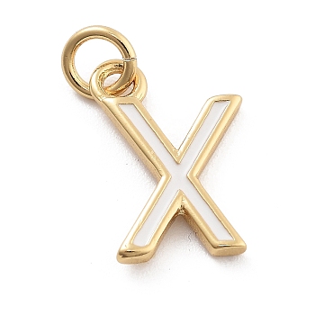 Rack Plating Brass Pendants, with Enamel and Jump Ring, Cadmium Free & Lead Free, Long-Lasting Plated, Real 18K Gold Plated, Letter, Letter X, 11.5x8x1mm, Hole: 2.5mm