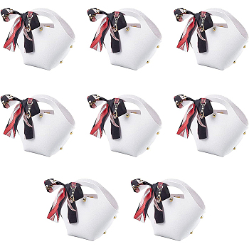 PU Leather Candy Pouches, Wedding Party Gift Bags, with Patterned Ribbon and Iron Round Brad, Handbag, White, 17x14cm