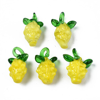 Handmade Bumpy Lampwork Pendants, Pineapple, Yellow, 23.5x10.5~11.5x13~19mm, Hole: 2.5~5x3~7mm