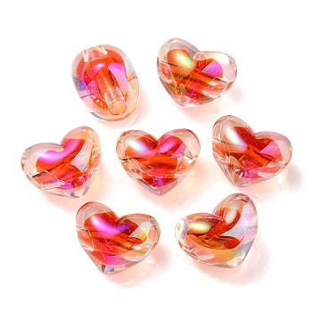 Two Tone UV Plating Transparent Acrylic European Beads, Large Hole Beads, Heart, Red, 14.5x18.5x14mm, Hole: 4mm