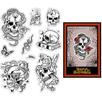 Custom PVC Plastic Clear Stamps, for DIY Scrapbooking, Photo Album Decorative, Cards Making, Skull Pattern, 160x110x3mm