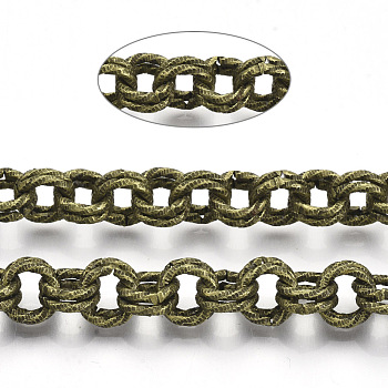 Iron Rolo Chains, Double Link Chains, Unwelded, with Spool, Textured, Antique Bronze, Link: 9x1.5mm, about 39.37 Feet(12m)/roll