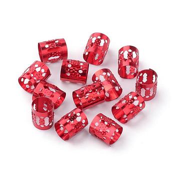 Aluminum Dreadlocks Beads Hair Decoration, Hair Coil Cuffs, Red, 9x8mm, Hole: 7mm