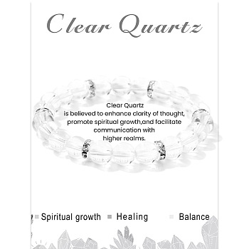 Natural Quartz Crystal Round Beaded Stretch Bracelets for Women Men, without Paper Card