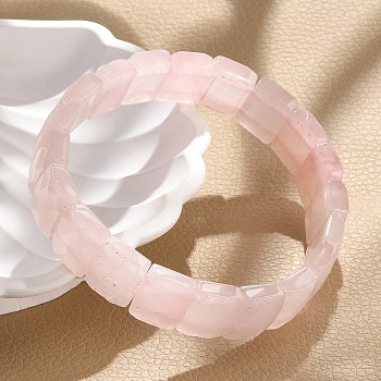 Natural Rose Quartz Gemstone Stretch Bracelets, Faceted, Rectangle, 2-3/8 inch(6cm)