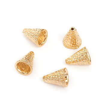 Brass Cone, Textured, Cone, Real 18K Gold Plated, 9.5x7.5mm, Hole: 0.8mm, Inner Diameter: 5.2mm
