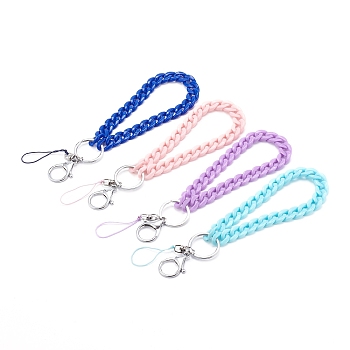 4Pcs 4 Colors Opaque Acrylic Curb Chain Mobile Straps Sets, with Alloy Findings and Nylon Thread, Platinum, Mixed Color, 24.5cm, 1pc/color