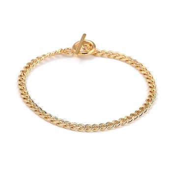 Brass Curb Chain Bracelets, with 304 Stainless Steel Toggle Clasps, Golden, 20cm(7-7/8 inch)