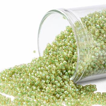 TOHO Round Seed Beads, Japanese Seed Beads, (946) Light Green Lined Topaz, 15/0, 1.5mm, Hole: 0.7mm, about 3000pcs/10g