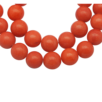 Natural Mashan Jade Beads Strands, Dyed, Round, Orange Red, 8mm, Hole: 1.2mm, about 51pcs/strand, 16 inch