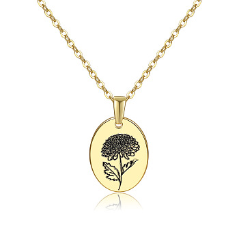 304 Stainless Steel Birth Month Flower Pendant Necklace, Floral Dainty Jewelry for Women, Golden, November Chrysanthemum, 17.72 inch(45cm)