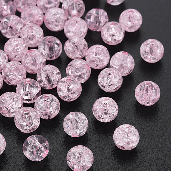 Transparent Crackle Acrylic Beads, Round, Pink, 8x7mm, Hole: 1.8~2mm, about 1745pcs/500g