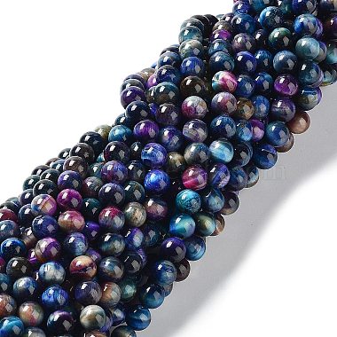 Medium Blue Round Tiger Eye Beads