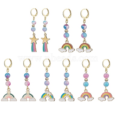 Colorful Rainbow White Jade Earrings