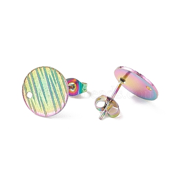 Rainbow Color Flat Round 304 Stainless Steel Stud Earring Findings