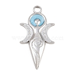 304 Stainless Steel Blue Enamel Pendants, Sword Shape with Moon Charms, Stainless Steel Color, 31x16x3mm, Hole: 3mm(STAS-E524-09P)