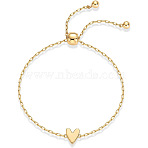 Adjustable 201 Stainless Steel Link Bracelets, Cable Chain Bracelets for Women, Heart, Golden, Golden, 7-7/8 inch(20cm)(FS-WGD474B-05)