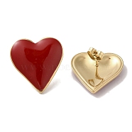 Heart 304 Stainless Steel Enamel Stud Earrings for Women, Real 18K Gold Plated, Dark Red, 21x20.5mm(EJEW-I303-21G-03)