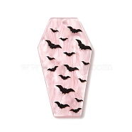 Halloween Acrylic Pendants, Coffin, Bat, 40x21x2.5mm, Hole: 1.6mm(SACR-E010-02A)