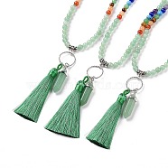 Natural Green Aventurine Bullet & Tassel Pendant Necklace with Mixed Gemstone Beaded Chains, Chakra Yoga Jewelry for Women, 25.98 inch(66cm)(NJEW-E585-02D)