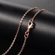 Brass Necklaces, Cable Chain, with Lobster Clasp, Rose Gold, 17.13 inch, 1.5mm(X-MAK-K003-02RG)