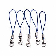 Polyester Cord Mobile Straps, with Platinum Plated Alloy Findings, Blue, 70mm(MOBA-R002-02)