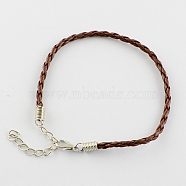 Trendy Braided Imitation Leather Bracelet Making, with Iron Lobster Claw Clasps and End Chains, Sienna, 200x3mm(BJEW-S076-016)