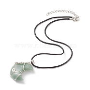 Natural Green Aventurine Crescent Moon Pendant Necklace, Brass Wrapped Gemstone Necklace with Waxed Cord for Women, 17.40 inch(44.2cm)(NJEW-TA00032-02)