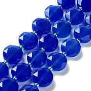 Natural Blue Agate Beads Strands, with Seed Beads, Faceted Hexagonal Cut, Flat Round, Dyed & Heated, Blue, 12~12.5x5~6mm, Hole: 1.2~1.4mm, about 27~29pcs/strand, 15.55~15.75 inck(39.5~40cm)(G-NH0004-002A)