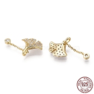 925 Sterling Silver Micro Pave Cubic Zirconia Charms, Ginkgo Leaf, Nickel Free, Real 18K Gold Plated, 16~17mm, Hole: 1.5mm(STER-T004-13G)