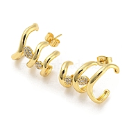 Brass Micro Pave Cubic Zirconia Arch Stud Earrings, Split Earrings, Half Hoop Earrings, Real 16K Gold Plated, 19x18mm(EJEW-C066-08G)