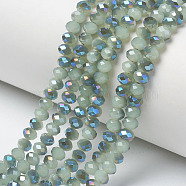 Electroplate Glass Beads Strands, Imitation Jade Beads, Half Plated, Blue Plated, Faceted, Rondelle, Dark Sea Green, 4x3mm, Hole: 0.4mm, about 123~127pcs/strand, 16.5~16.9 inch(42~43cm)(EGLA-A034-J4mm-I03)