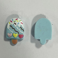 Printed Opaque Resin Decoden Cabochons, Imitation Food,  Ice Cream, Heart Pattern, Light Sky Blue, 21.5x14x5.5mm, Hole: 2mm(RESI-T055-04C)
