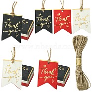 60Pcs 3 Colors Hot Stamping Thank You Paper Gift Tags, for Wedding, Baby Shower, Party Favors, with Jute Cord, Mixed Color, 6.4x4.45x0.05cm, Hole: 4mm, 20pcs/color(CDIS-FS0001-06)